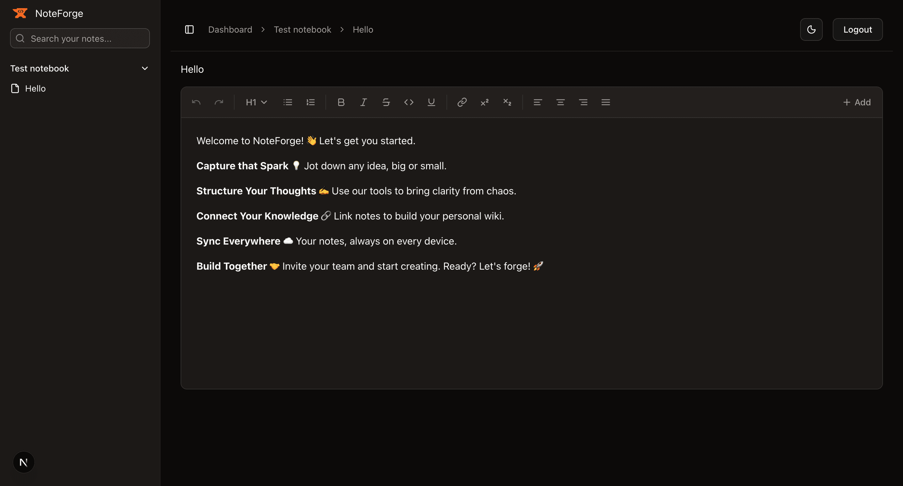 NoteForge hero section